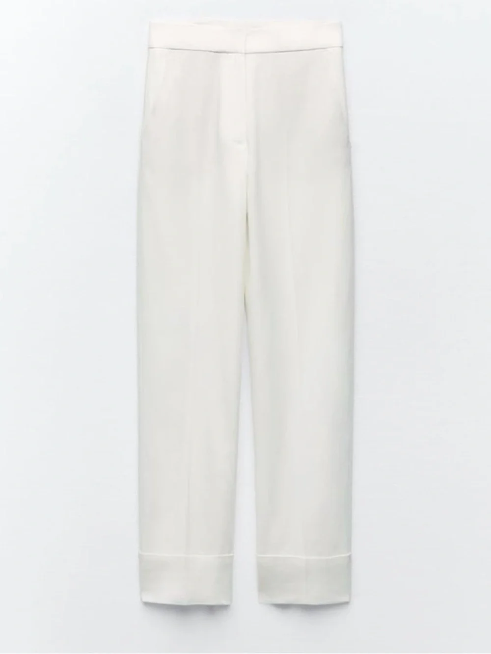 ZARA TURNED UP CUFF LINEN BLEND PANTS